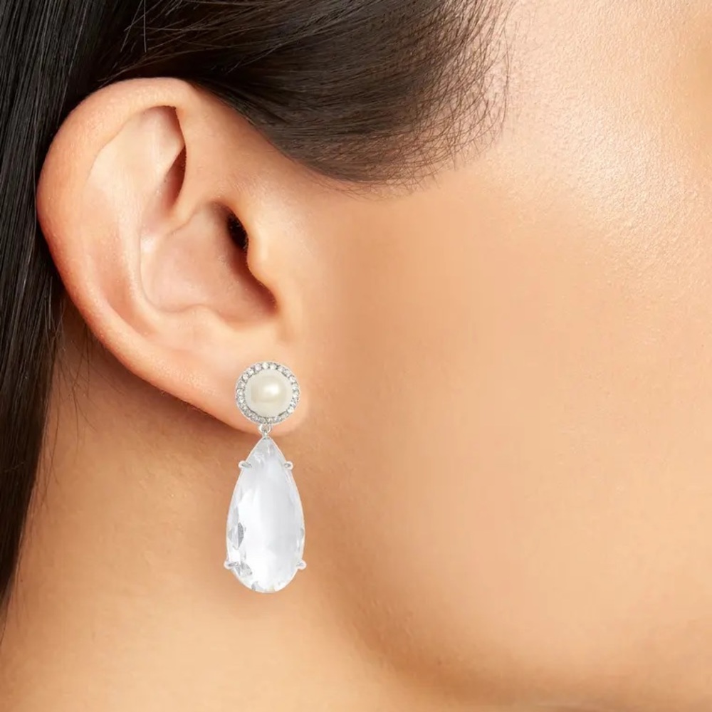 NWT Kate Spade rhodium pearl crystal earrings - Picture 7 of 7